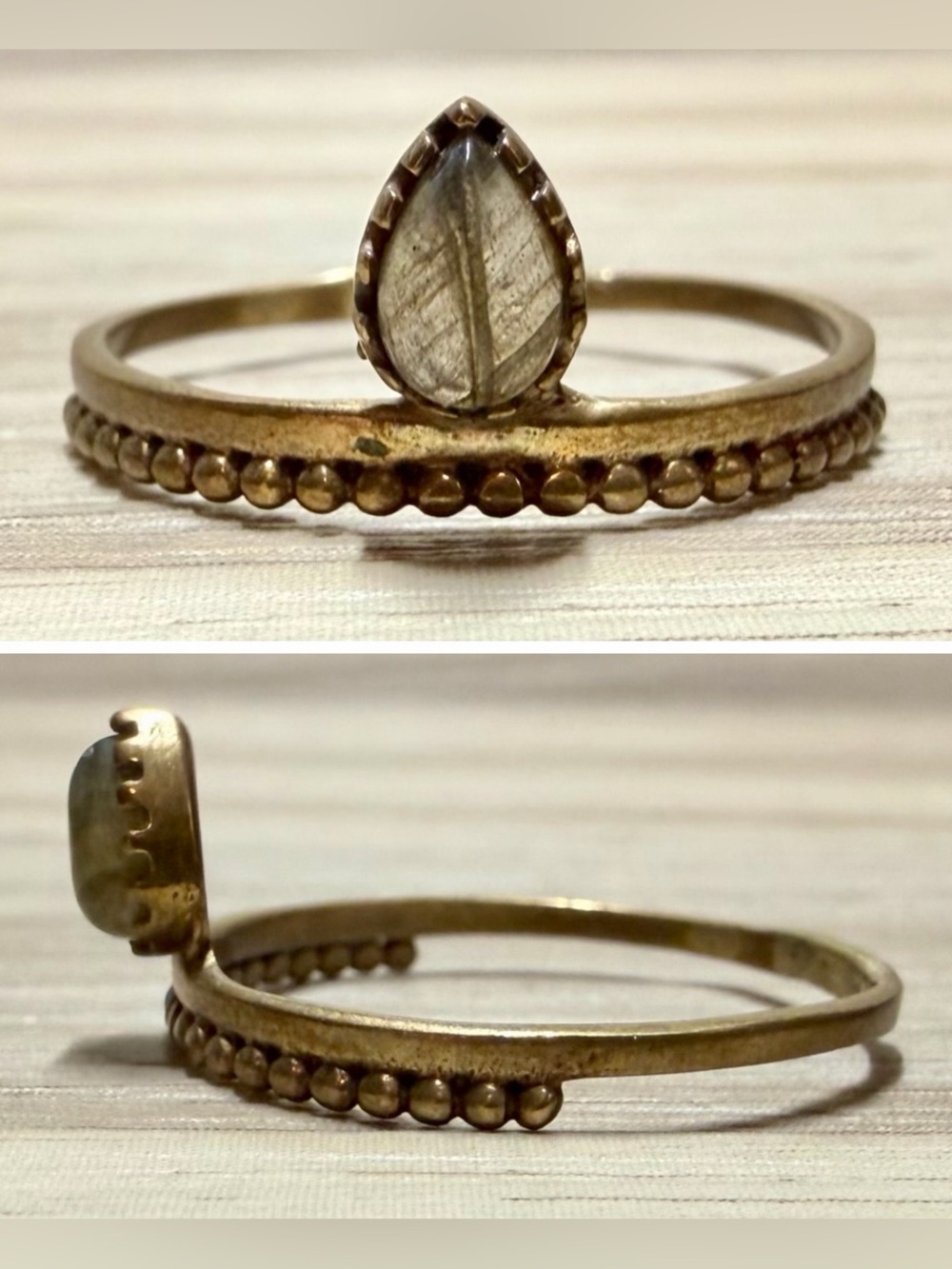 Antique Dainty Southwestern Copper Leaf Gemstone Ring, Size 10